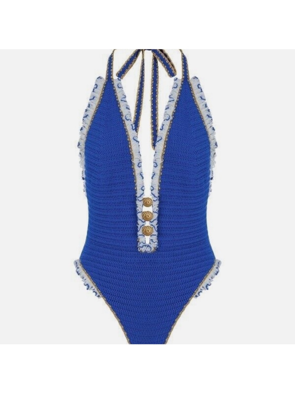 Emily in Paris collab! Royal Blue Crochet One-Piece Swimsuit with Trim